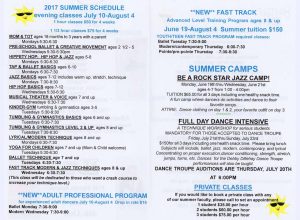 2017 Summer Class Schedule